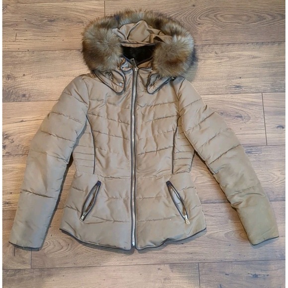 Zara Womens Brown Fur Lined Winter Coat Heavy Sz‎ S (Read) - Picture 1 of 15